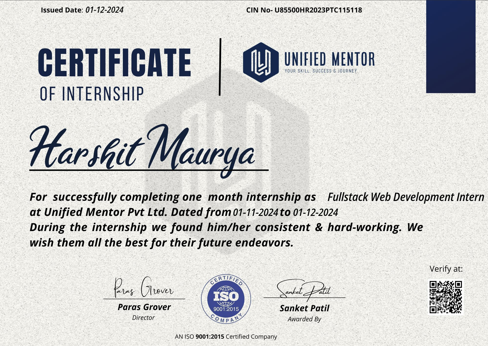 Full Stack Development certificate